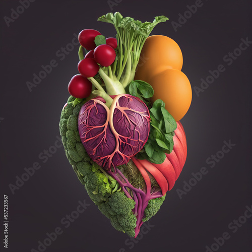 Gesundes Herz aus Gemüse, vegetarisch, isoliert, generative ai technology