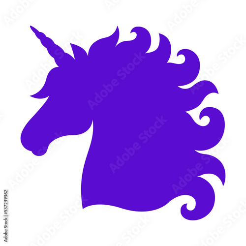 Unicorn head silhouette vector. Magical character with horn. Illustration isolated on white background. For t-shirt card sublimation vinyl.