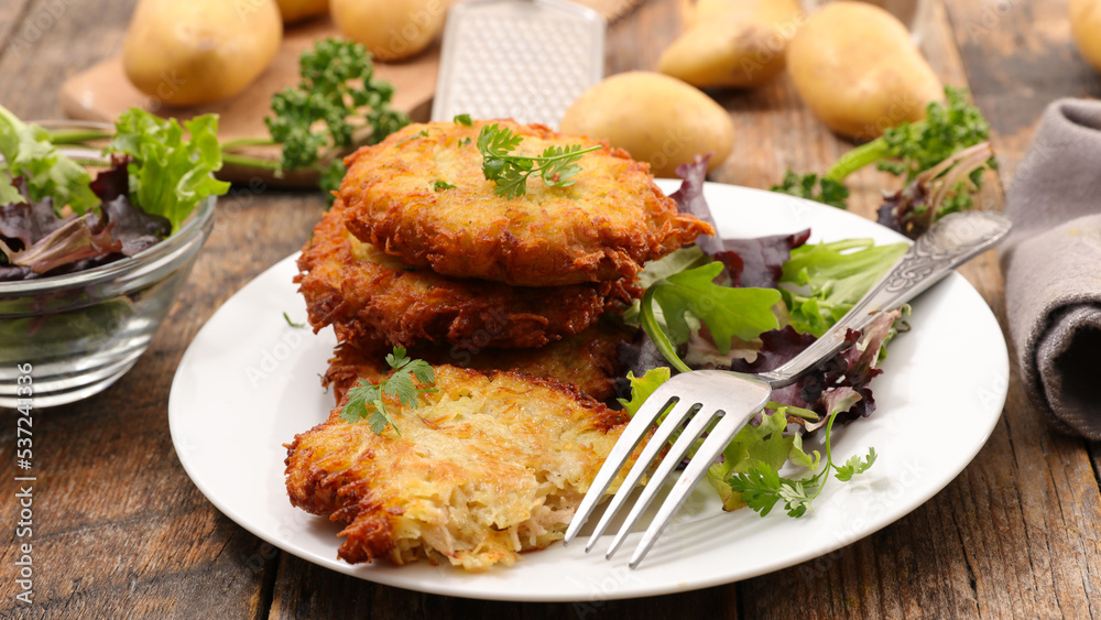 fried potato galette and lettuce fried potato galette and lettuce