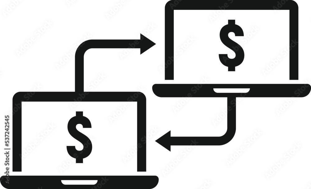 Laptop money transfer icon simple vector. Send cash. Online bank Laptop money transfer icon simple vector. Send cash. Online bank