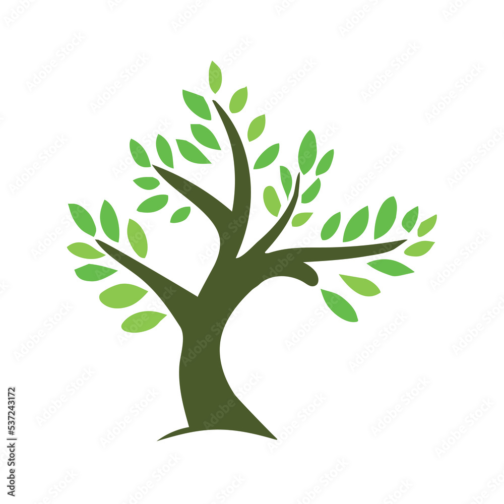 Fototapeta premium Tree logo illustration. Natural organic ecological symbol. Vector brown tree with green leafs. Modern emblem of healthy botanical agriculture. Flat design of natural plant. Symbol of bio sustainable.