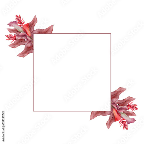 Watercolor Autumn Calla Lily Flower and Palm Leaves Wreath Isolated on White Background. Fall Floral Frame. Perfect for Wedding Invitation, Greeting, Thanksgiving Cards.