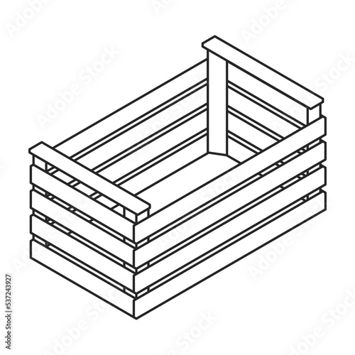 Wooden box vector icon. Isometric outline vector icon isolated on white background wooden box .