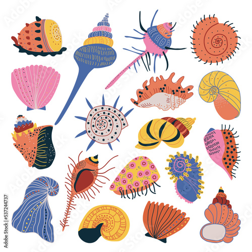 Doodle Ornamental Seashell and Hard Marine Shell Big Vector Set