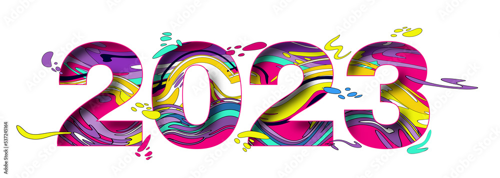 Naklejka premium 2023 New Year. Decorative vector cut out numbers.