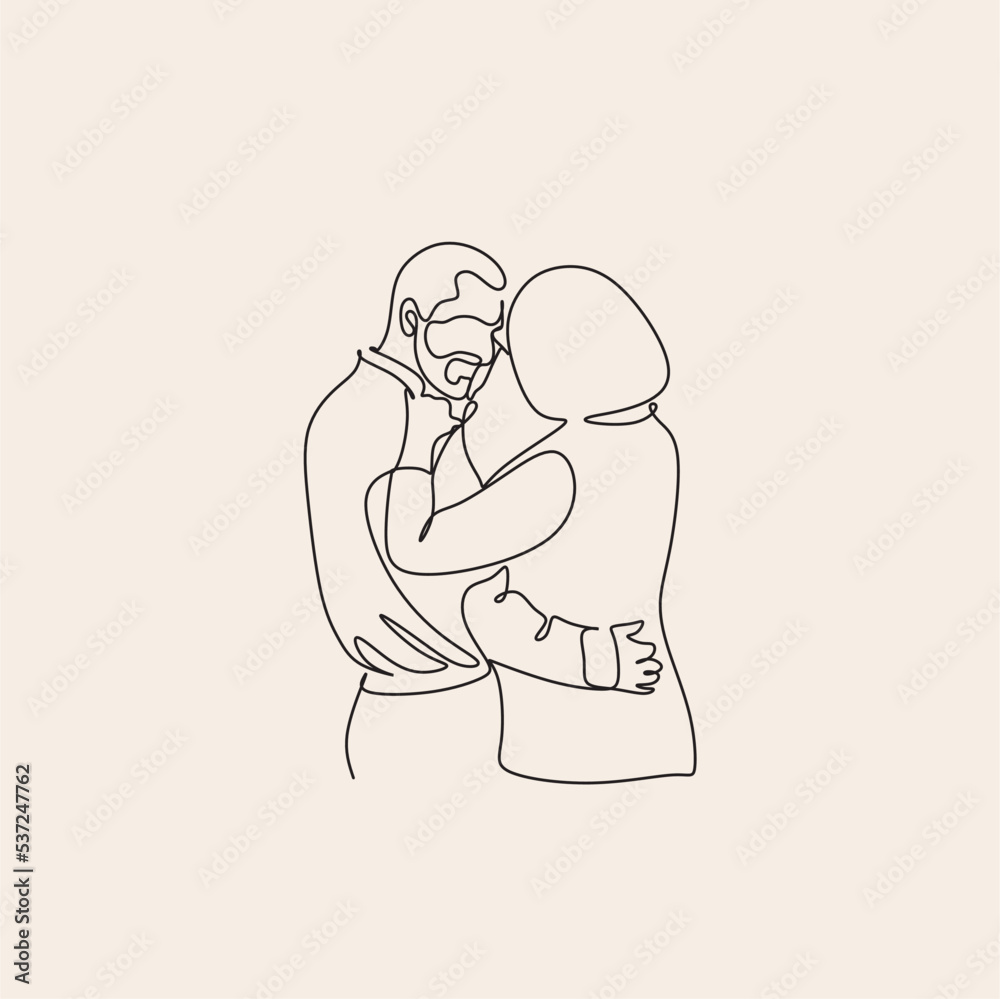 Continuous one line drawing of romantic couple. Old grandfather and grandmother. Parents people with love. Minimalism vector illustration hand drawn.