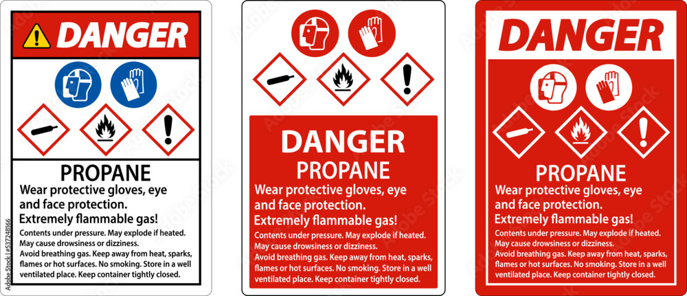Naklejka premium Danger Propane Flammable Gas PPE GHS Sign