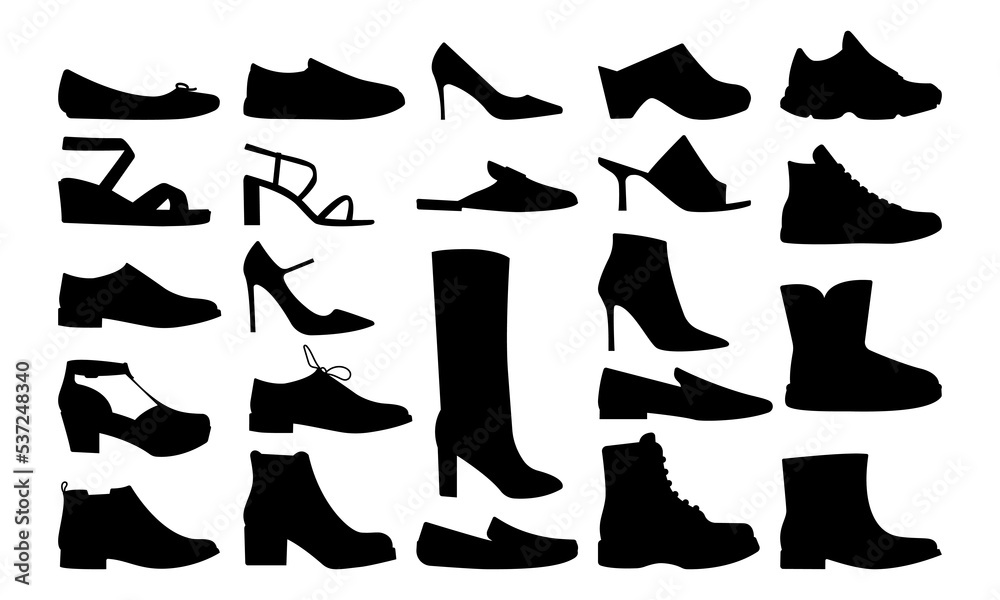 Shoes bundle silhouette templates, footwear set