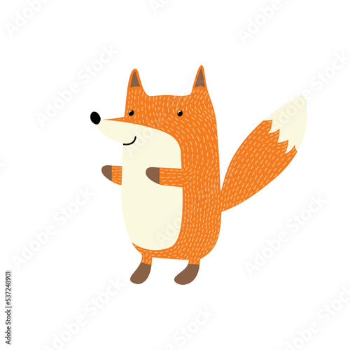 Vector illustration of cute baby fox in doodle Scandinavian style. Design element for kids textile pattern holiday cards room wall prints