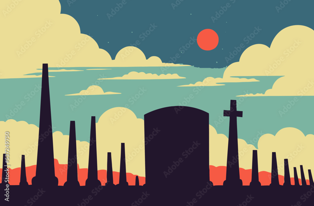 Fototapeta premium Scary graveyard view- good idea for Halloween ads