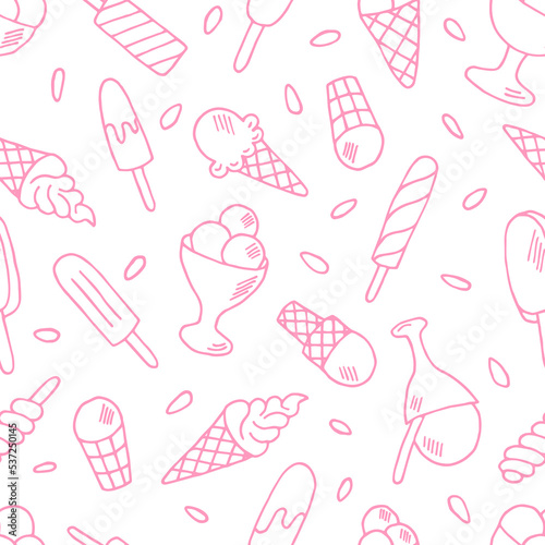 seamless pattern on white background ice cream pink outline .vector