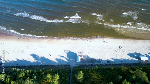 Wallpaper Mural Aerial Birds Eye View Over Bright Sunny Krynica Morska Beach Coastline On The Vistula Spit. Dolly Right Torontodigital.ca