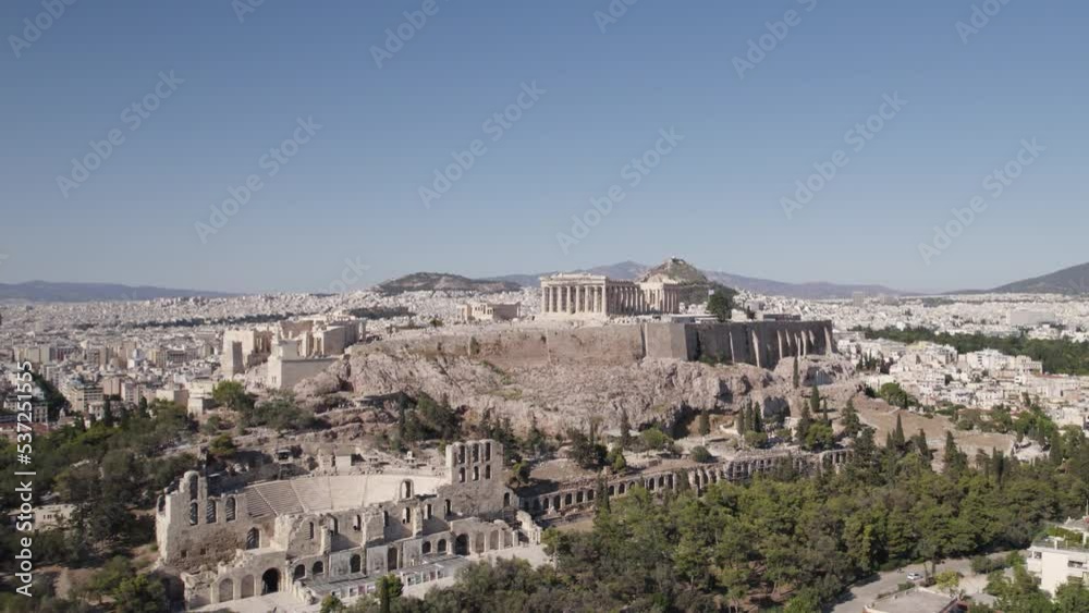 Aerial view of Acropolis of Athens, ancient citadel located on a rocky outcrop, buildings of ancient Greece Aerial view of Acropolis of Athens, ancient citadel located on a rocky outcrop, buildings of ancient Greece