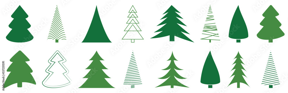 Obraz premium Christmas Tree Green Icons. X-mas Symbols. Vector illustration
