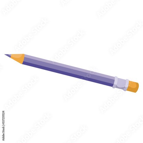 a pencil in purple with an orange eraser on the other end, top view, isolated object on a white background, vector illustration,