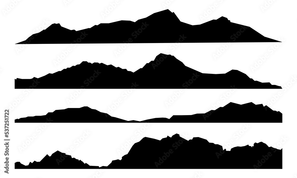 Mountain silhouettes set. Vector illustration isolated on white background