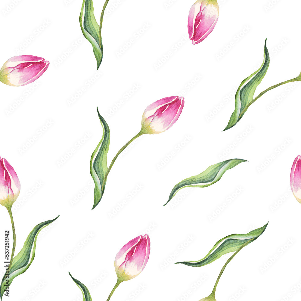 Watercolor tulips. Seamless pattern Watercolor tulips. Seamless pattern