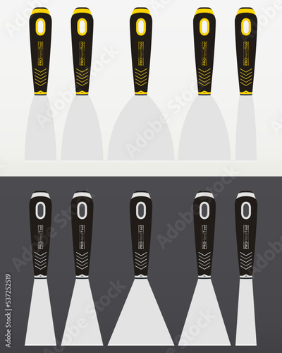 Putty Knife Set on White Background. Putty Scraper Isolated