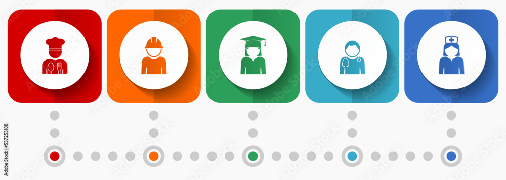 Fototapeta premium Human resources vector icons, flat design web buttons, work concept infographic template