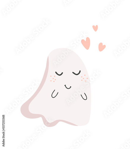 Cute loving ghost. Illustration White cartoon ghost for children's book, postcard, poster, print on clothing, packaging.