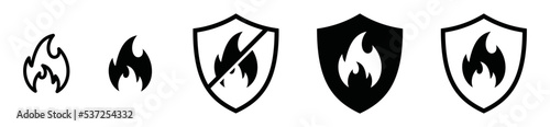 Fire shield icon vector collection. Fire protection symbol illustration. Fire safety sign silhouette