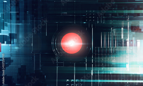 Cyberpunk. Artificial intelligence, tracking, big brother. 3d render illustration