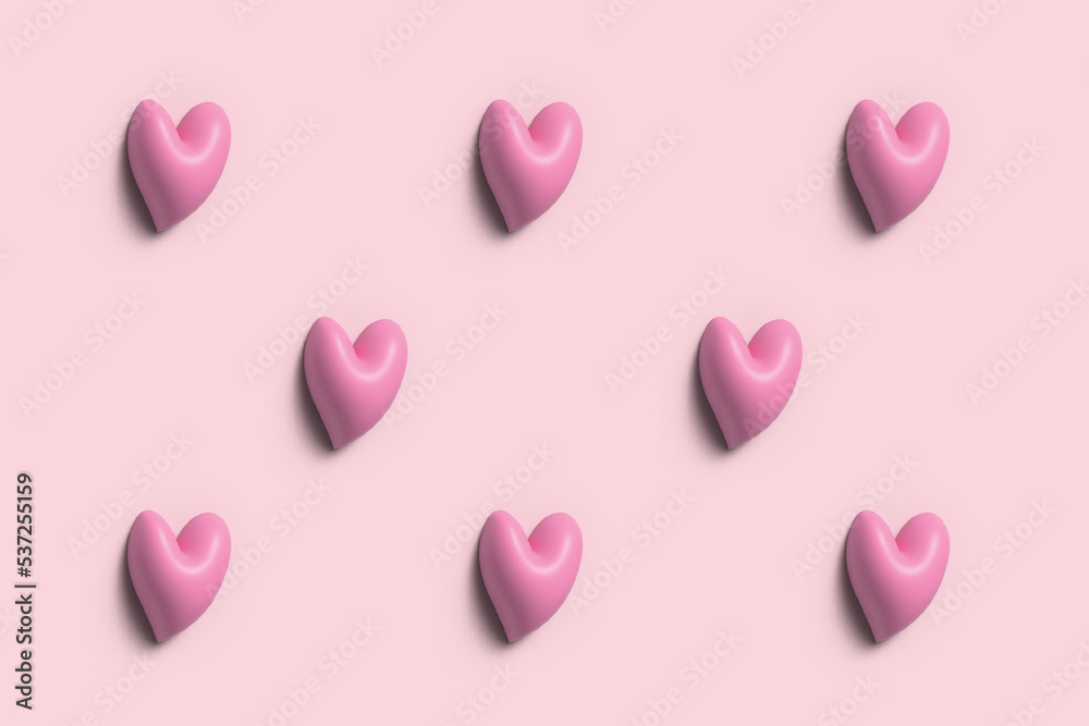 3D pink hearts on pink background