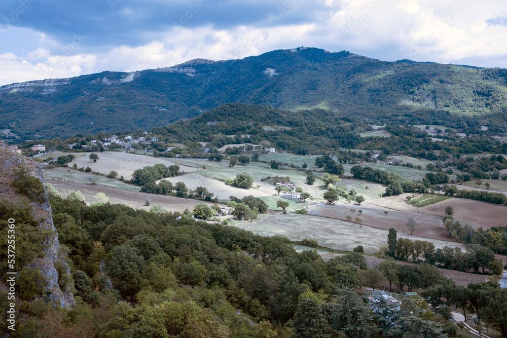 Pennabilli, (RN), Italy - August 10, 2022: The hills view from Pennabilli village, Pennabilli, Pennabilli, Rimini, Emilia Romagna, Italy, Europe