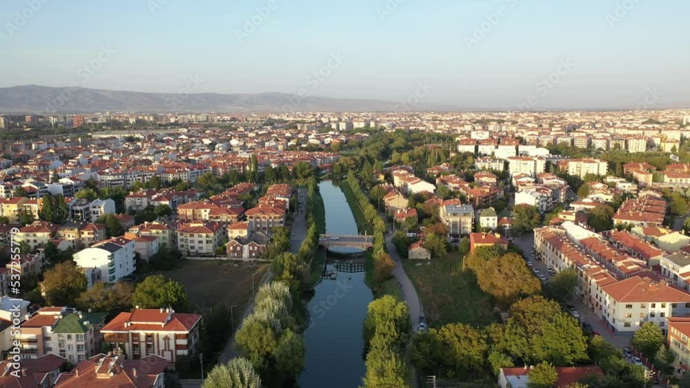 Aerial view of Eskişehir and river ff Porsuk. 4K UHD aerial video. Aerial view of Eskişehir and river ff Porsuk. 4K UHD aerial video.