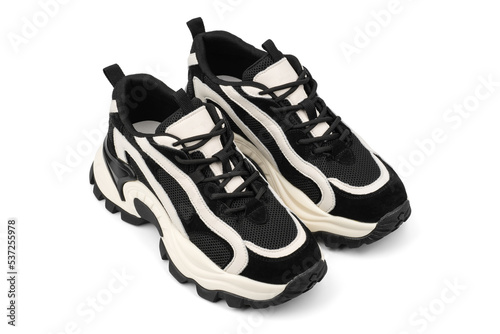Sneakers. Sport shoes isolated on white background. Black sneakers running shoes. Casual shoes. Youth style. Shoes for fitness, running, yoga. Casual style.