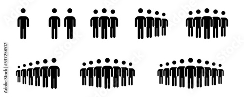 Conjunto de iconos de grupo de personas. Equipo de trabajo, multitud, figuras de personas. Ilustración vectorial