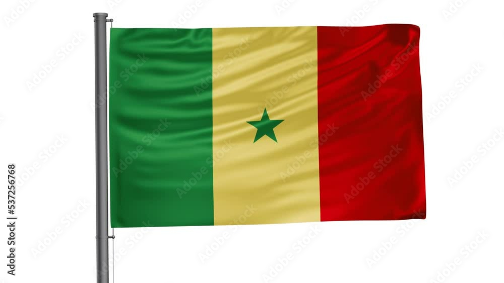 Republic of Senegal flag waving in the wind looped video, with alpha mask