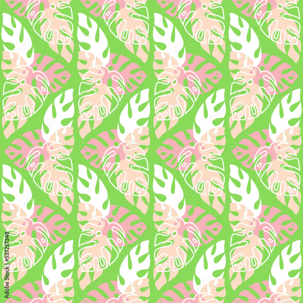 Tropical jungle seamless pattern palm monstera leaf, vector illustration