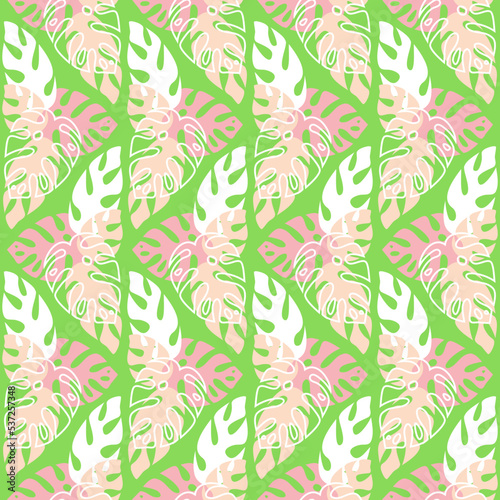 Tropical jungle seamless pattern palm monstera leaf, vector illustration