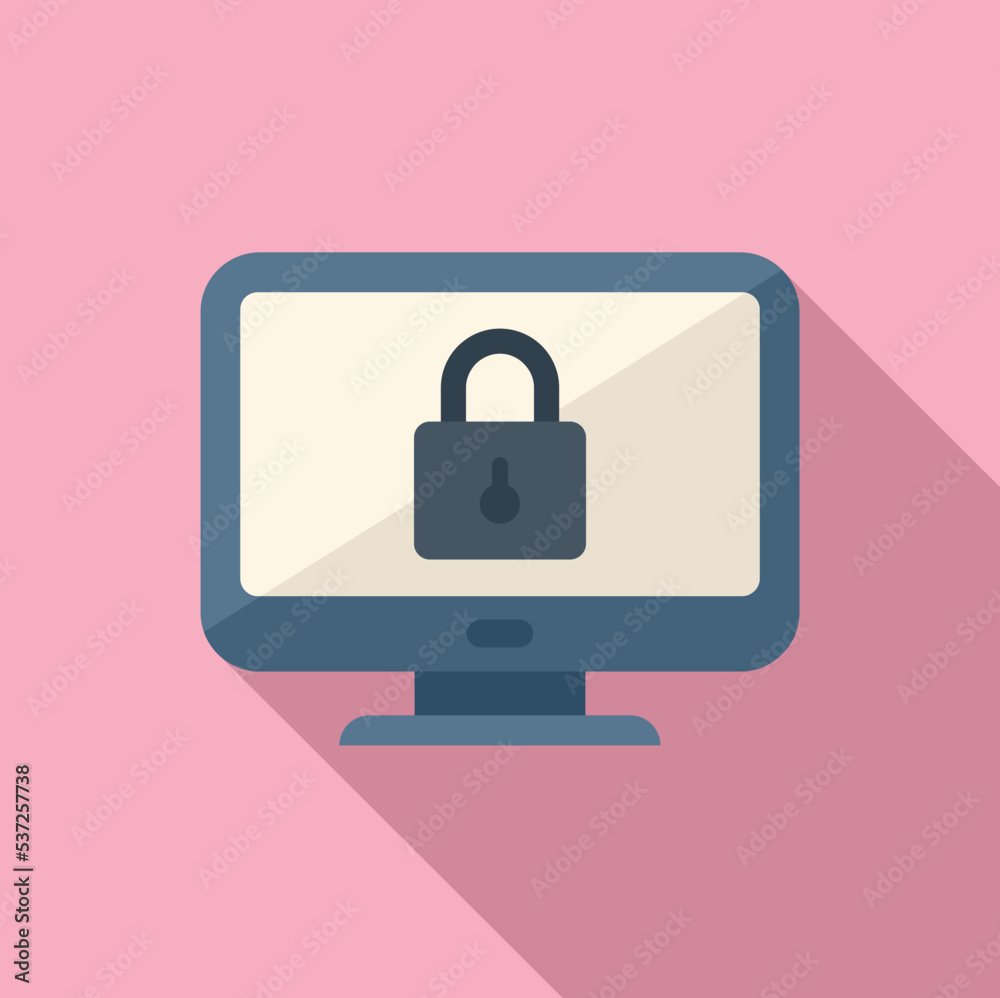 Monitor safe icon flat vector. Data privacy. Secure policy Monitor safe icon flat vector. Data privacy. Secure policy