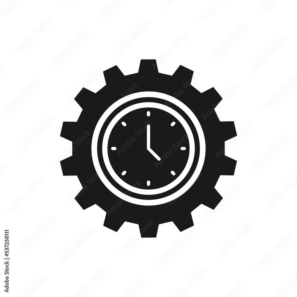 Clock and gear. Efficiency, productivity, and time optimization icon design isolated on white background. Vector illustration Clock and gear. Efficiency, productivity, and time optimization icon design isolated on white background. Vector illustration
