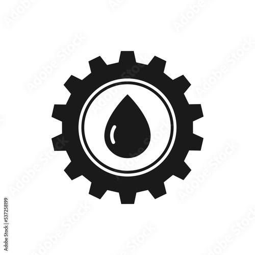 Lubricant oil drop and gear icon design isolated on white background. Vector illustration