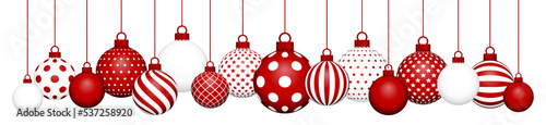 Banner Hängende Weihnachtskugeln Muster Dunkelrot Und Weiß