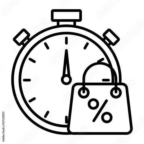 Clock with Shopping bag Vector Icon Design, Winter Fall Sales Elements Symbol, Black Friday or Year End Promotion Sign, Shopping Season Discount Template, Limited Time Offer Concept