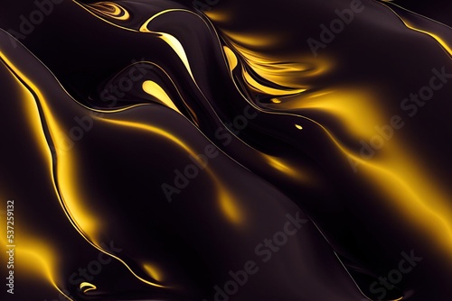 black liquid flowing with molten gold in a smooth texture. photo