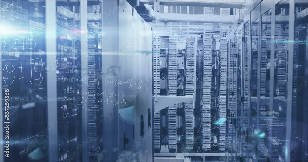 Animation of mathematical equations and data processing over server room
