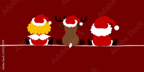 Banner Engel Rentier Und Weihnachtsmann Von Hinten Dunkelrot