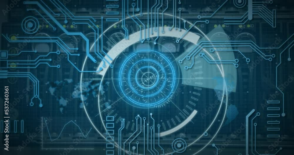 Animation of scope scanning with 5g text and data processing over server room