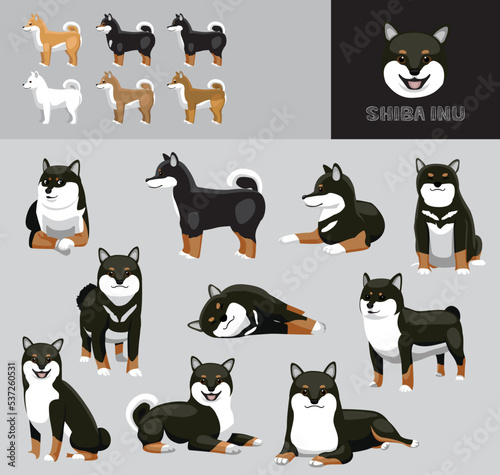 Dog Shiba Inu Bicolor Tan Black Cartoon Vector Illustration Color Variation Set
