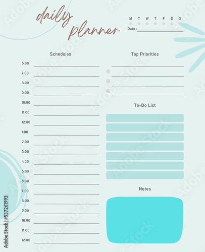 Daily planner printable template.Schedule,notes for the day. 