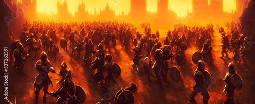 Artistic concept painting of a medieval army on the battlefield , background illustration.
