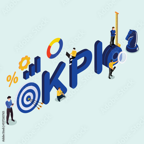 KPI - Key Performance Indicator isometric 3d vector illustration concept for banner, website, illustration, landing page, flyer, etc.