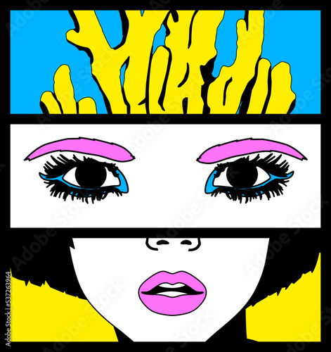 Fashion minimal illustration. Stylish comic collage set. Girl and abstract design art