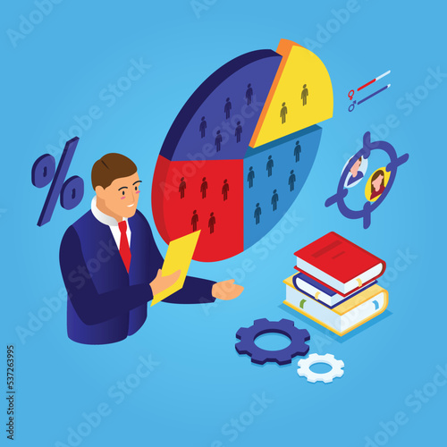 Demographic statistics data isometric 3d vector illustration concept for banner, website, illustration, landing page, flyer, etc.