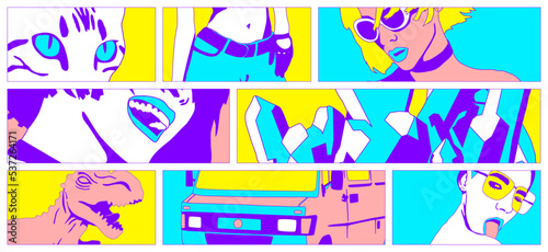 Wallpaper Mural Fashion minimal illustration. Stylish comic collage set. Girl and abstract design art Torontodigital.ca